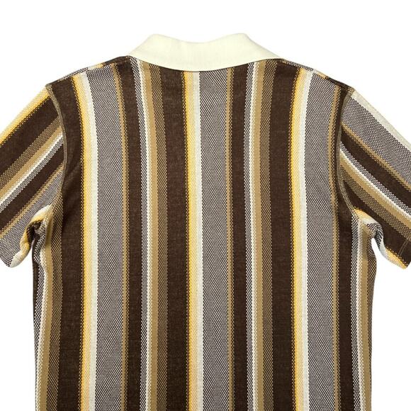 Nicholas Daley Striped Cotton Polo Shirt SIZE M Brown Heavyweight Collar Shirt - Picture 8 of 10